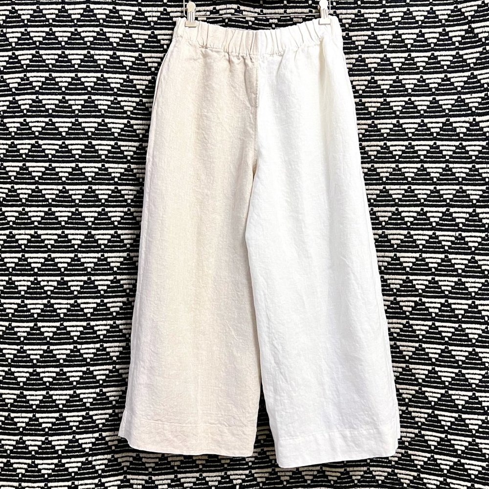 100% linen wide-leg/high-rise/elastic waist pants